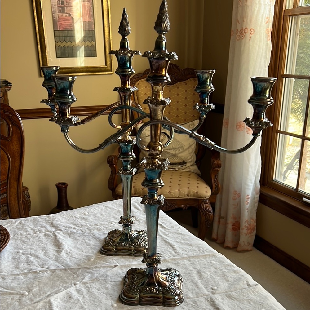 Vintage Victorian Candelabra Silver Plate. Unscrews into parts. Marked.